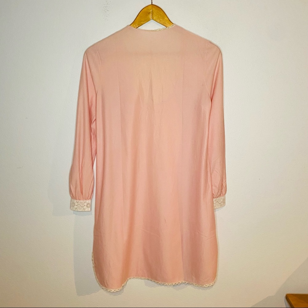 Vintage Pink White Long Sleeve Sleep Nightgown Dress - Picture 2 of 5